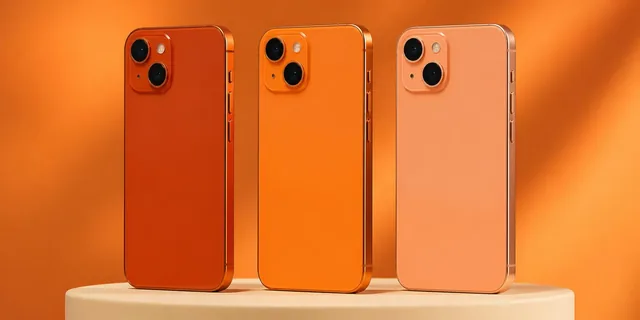 Drie iPhones in oranje tinten klaar voor inruil