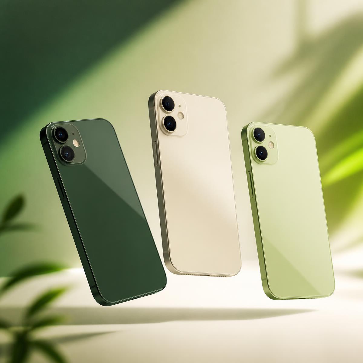 Drie ingeruilde smartphones in het groen